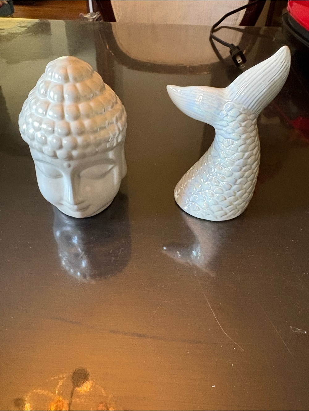 Ceramic Buddha Head and Mermaid Tail Decorative Accent Set - White